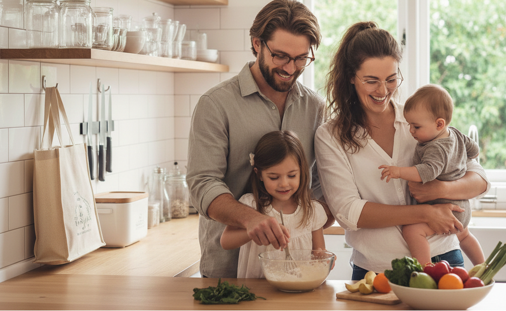 Our family in the kitchen preparing food together